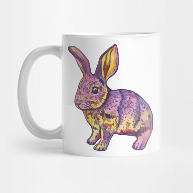 Colorful pink yellow watercolor bunny by deadblackpony